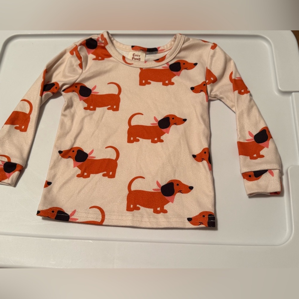 Kids Long Sleeve Dachshund Top - Cream and Orange